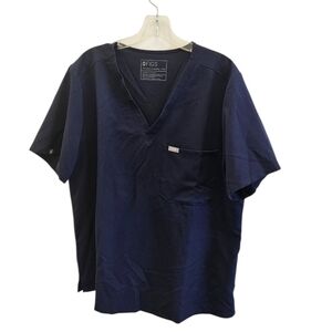 Figs Technical Collection Scrub Medical Top Solid Blue Vneck